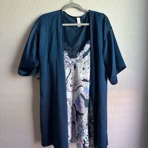 Elegant Blue Kimono with Paisley Dress